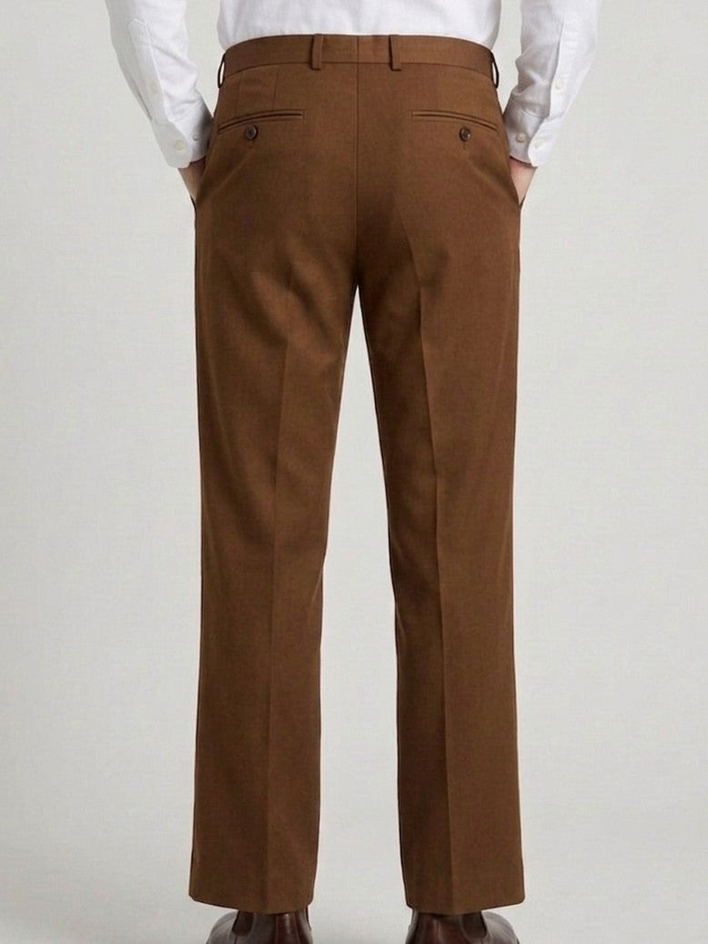 Tobacco Brown Classic Straight-Fit Trousers