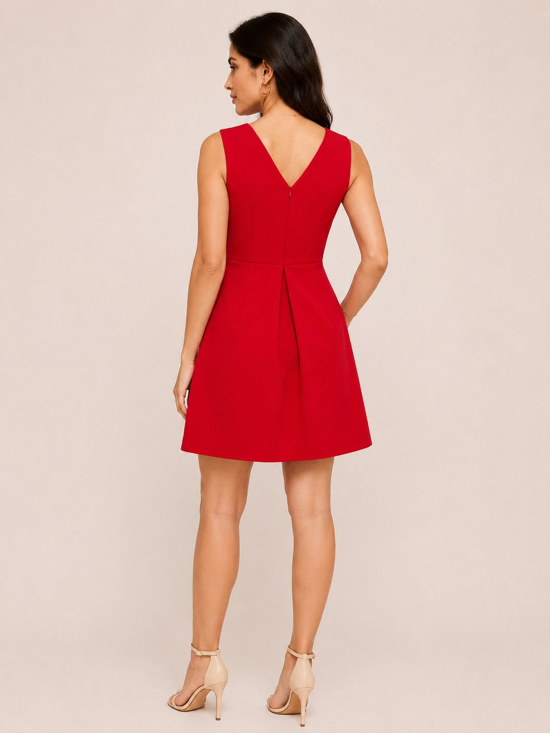 Women Red Sleeveless Surplice V-Neck A-Line Mini Dress