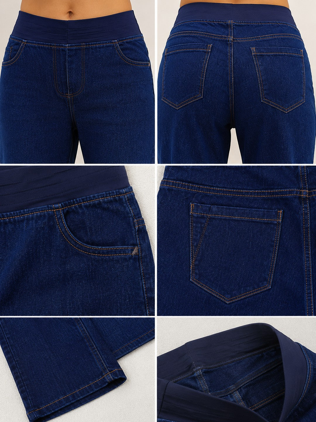Women's Elastic High-Waist Comfort Jegging Jeans in Dark Indigo Blue