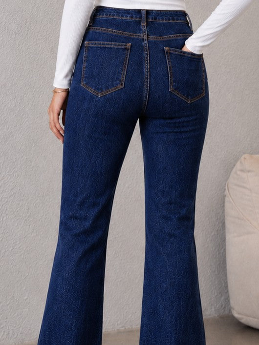 Women's High-Rise Flare Jeans in Dark Indigo with Frayed Raw Hem