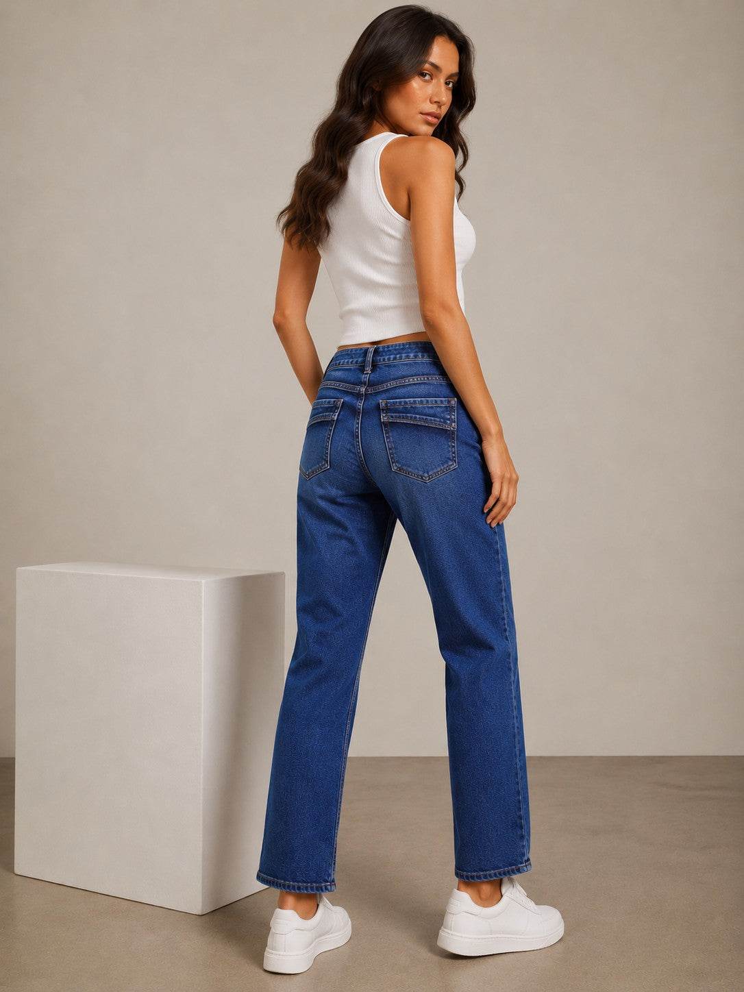 Women's Mid-Rise Slim Straight Leg Jeans in Classic Mid-Blue Wash