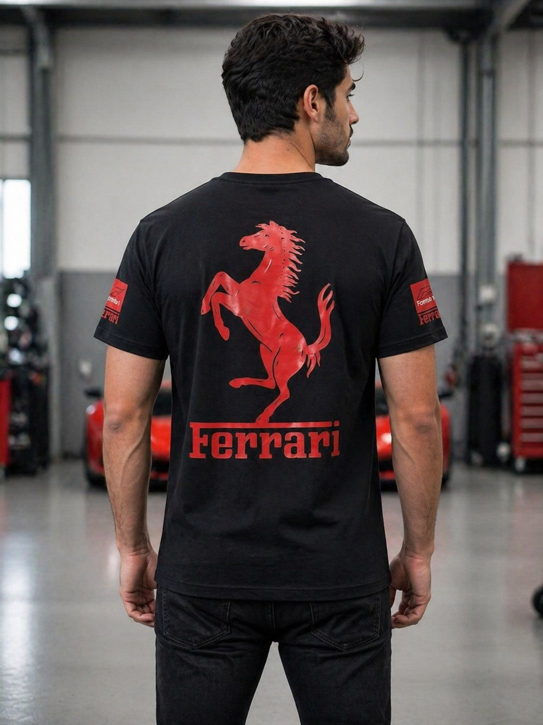 Ferrari Inspired Black Oversized Drop Shoulder T-Shirt