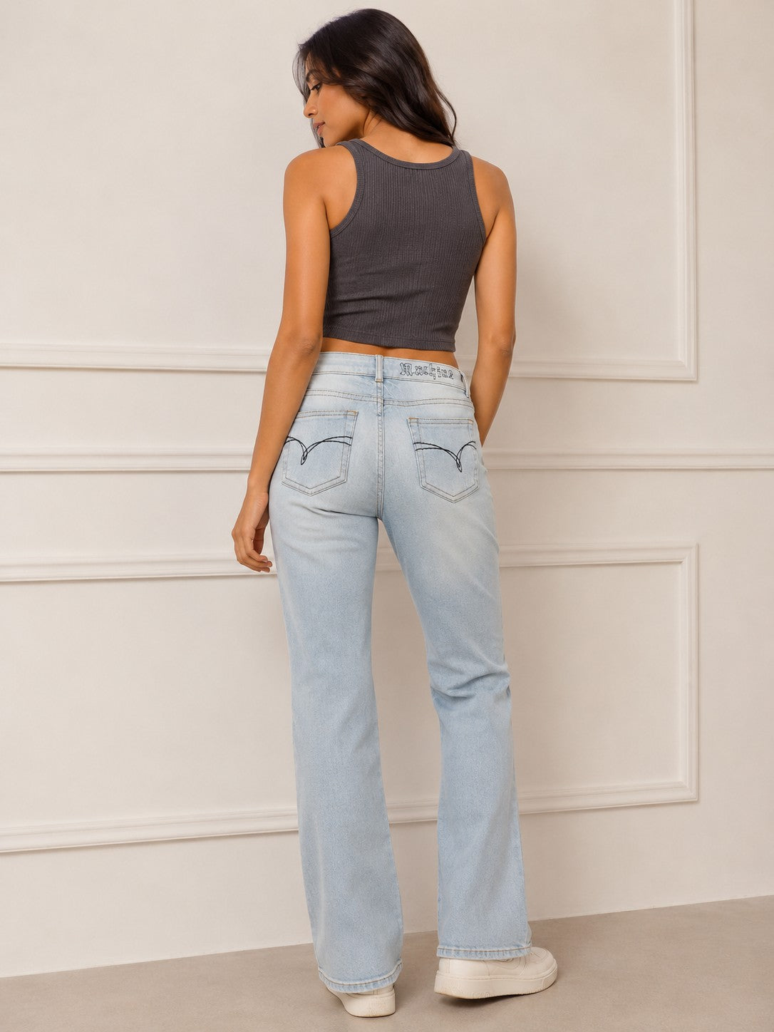 Women's Mid-Rise Distressed Straight Leg Jeans in Light Bleach Wash