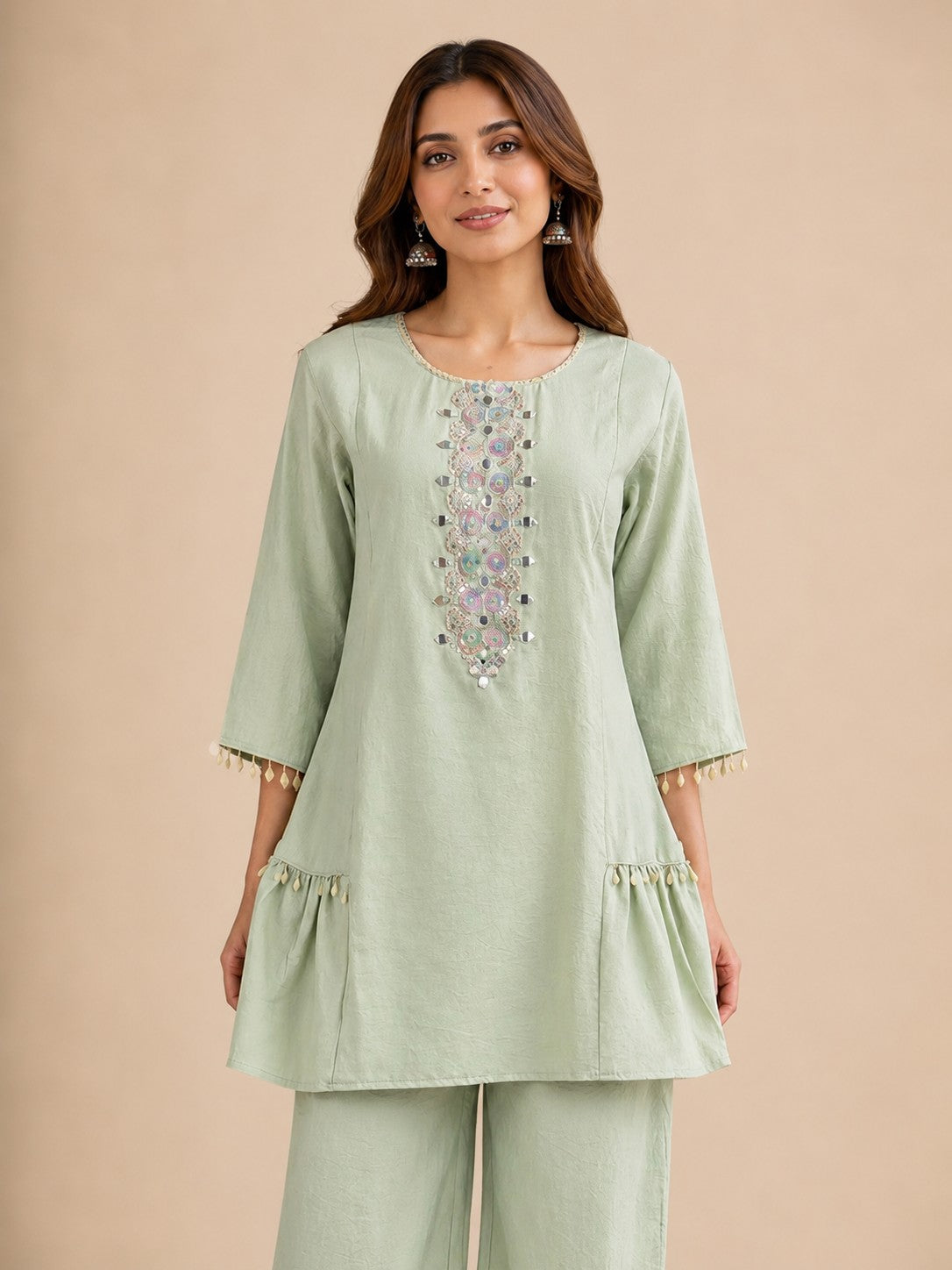 Women's Sage Green Embroidered Premium Co-ord Set