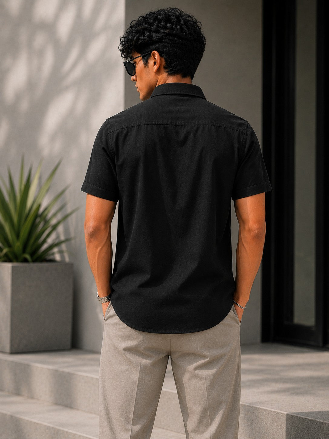 Men's Classic Black Casual Half Sleeve Shirt