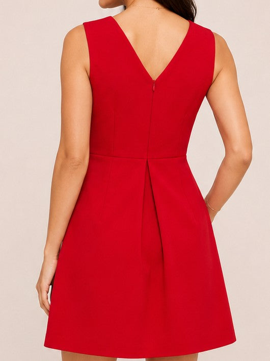 Women Red Sleeveless Surplice V-Neck A-Line Mini Dress