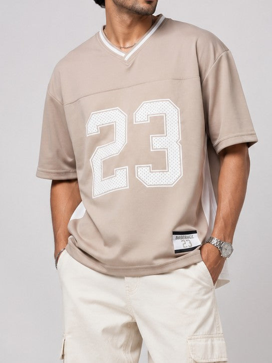 Men's Beige Varsity 23 Oversized TShirt
