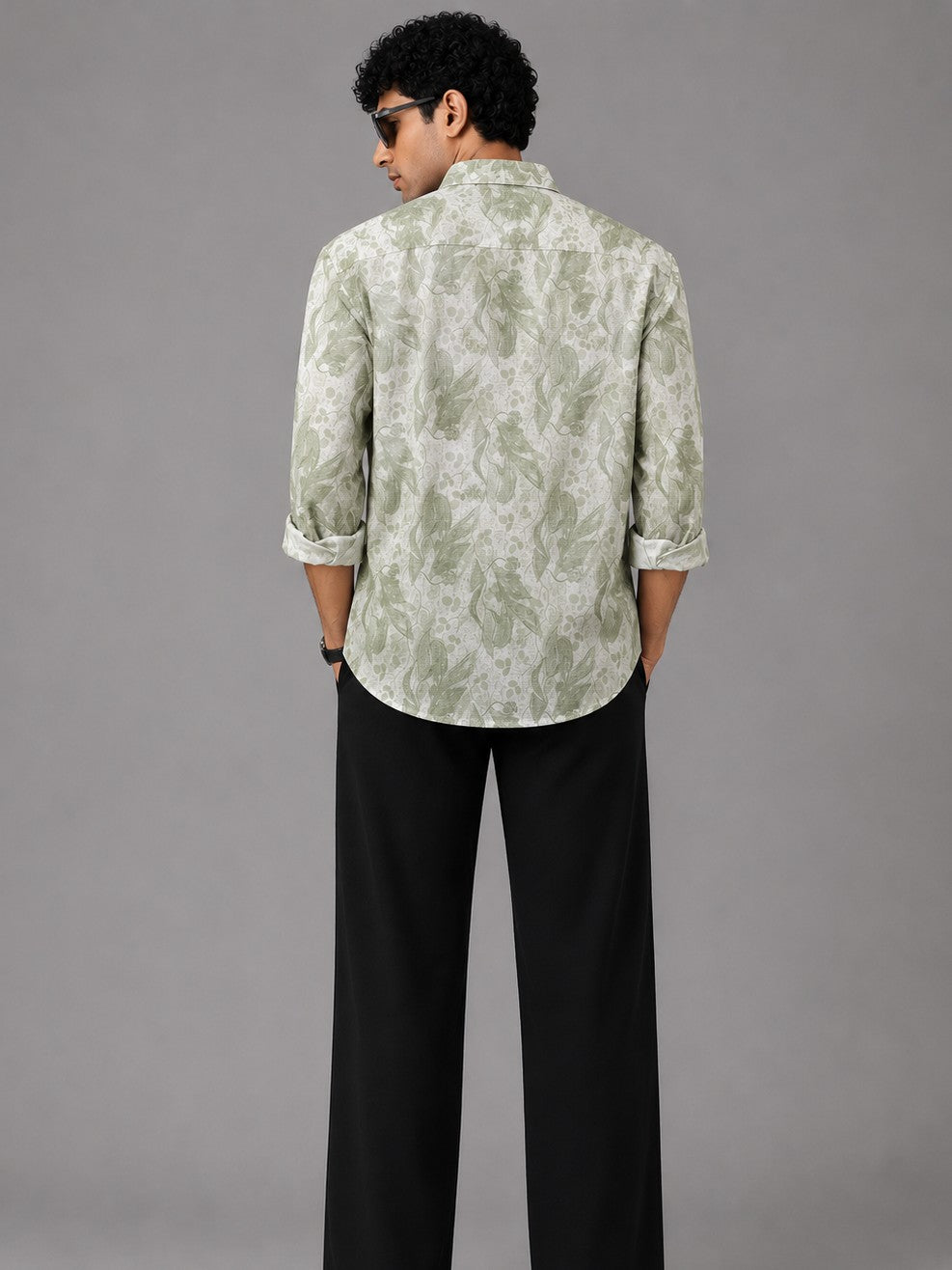 Men's Sage Green Floral Print Casual Shirt