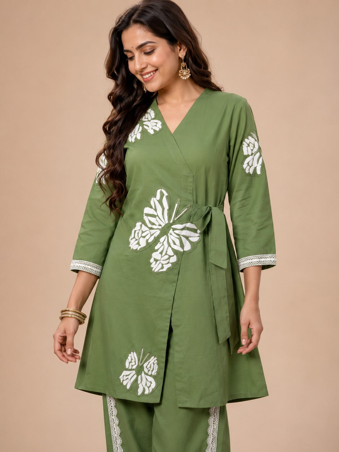 Women's Olive Green Printed Cordset