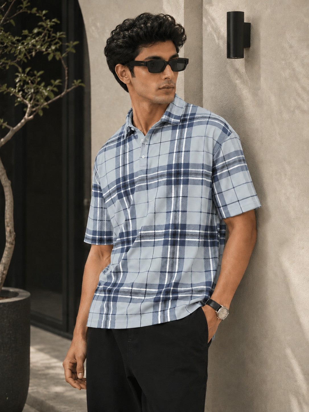Coastal Check Polo Shirt – Sky Blue