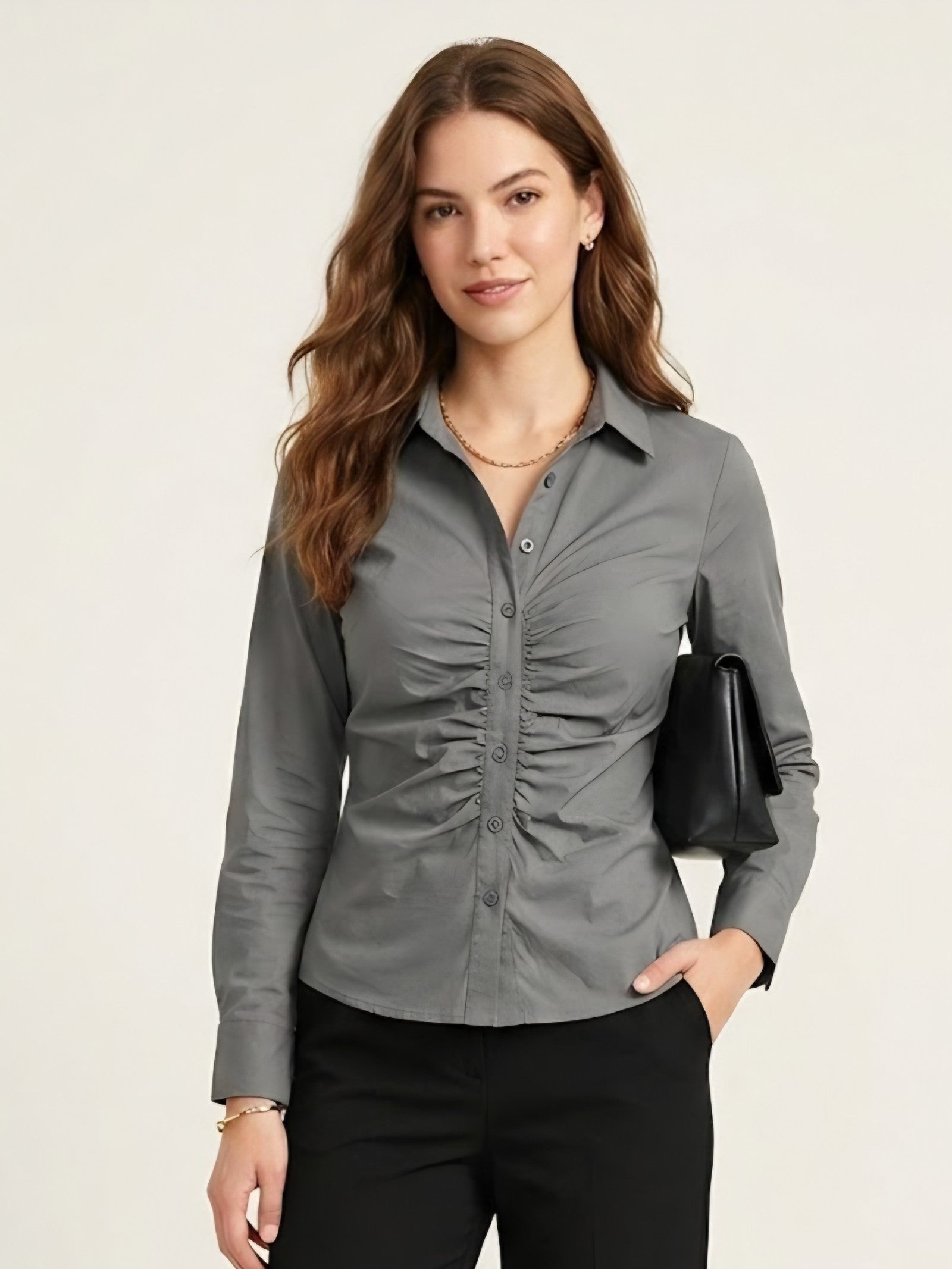 Grey Ruched Front Shirt Top