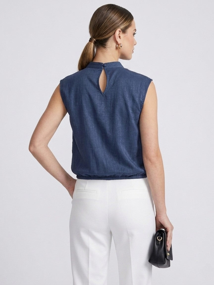 Navy Blue Sleeveless Mock Neck Top