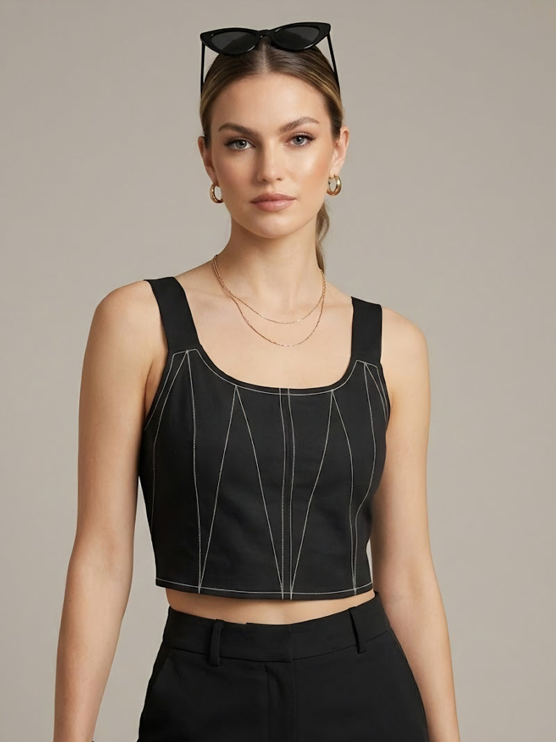 Black Contrast Stitch Corset Top