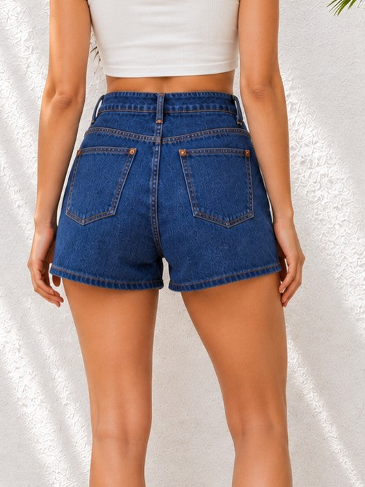 Women's High-Rise Dark Blue Denim Shorts | Casual Stretch Denim Summer Shorts
