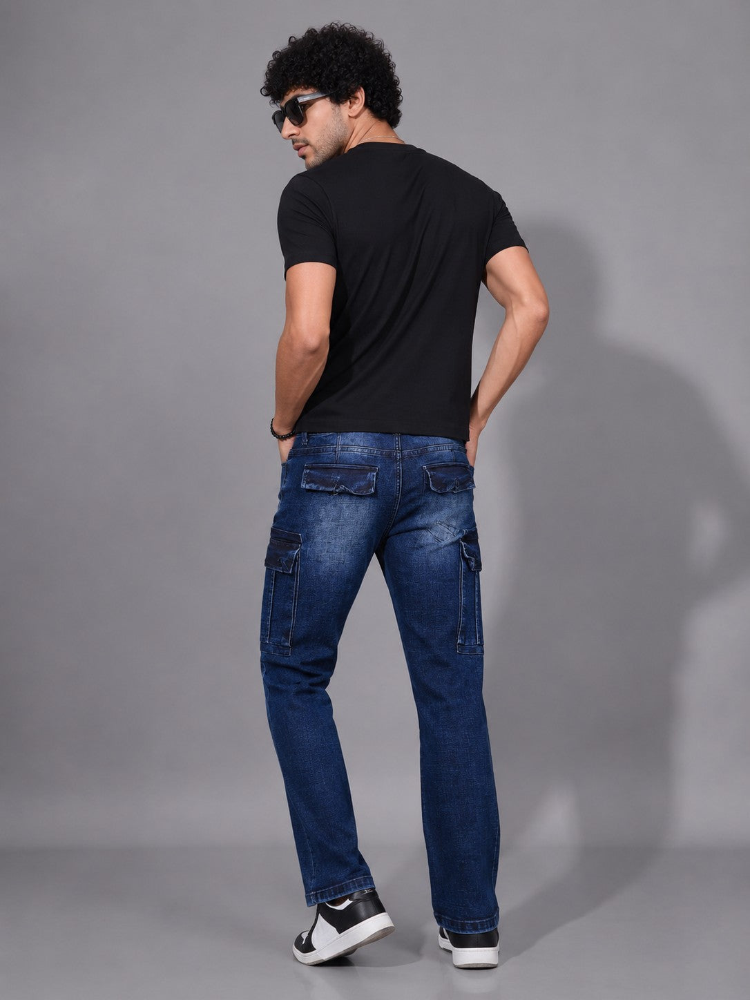 Men's Dark Blue Cargo Utility Jeans