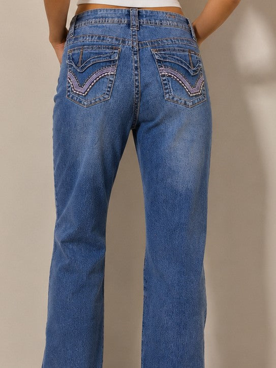 Women's Mid-Rise Flared Jeans in Dark Indigo Wash Blue