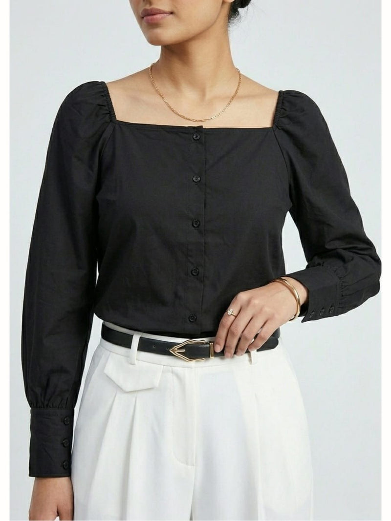 Black Square Neck Shirt Top