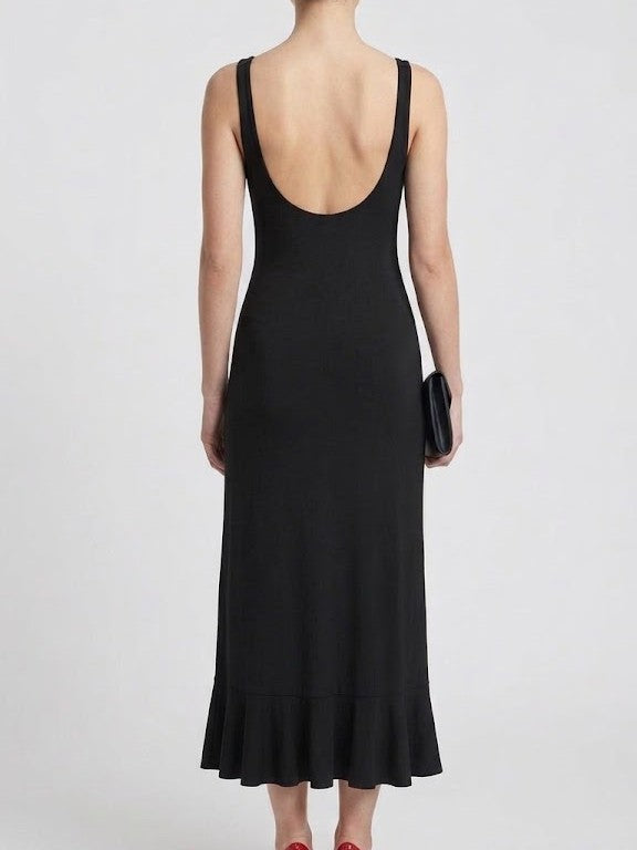 Ruffle-Hem Evening Midi Dress One Piece