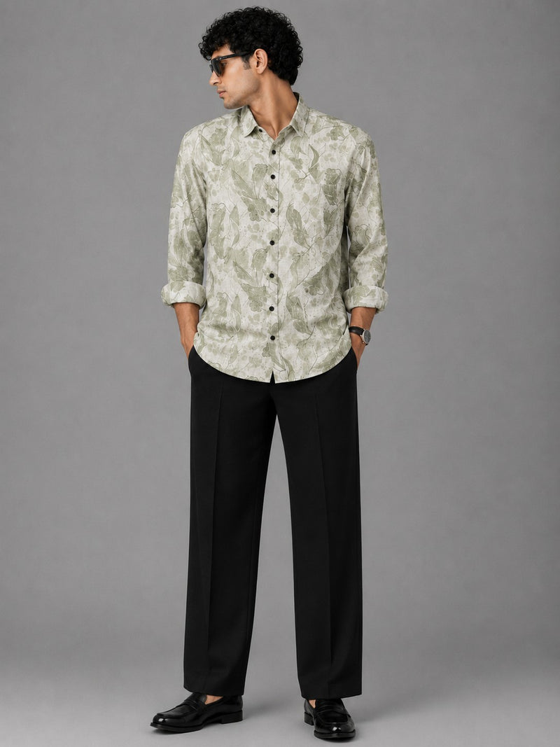 Men's Sage Green Floral Print Casual Shirt