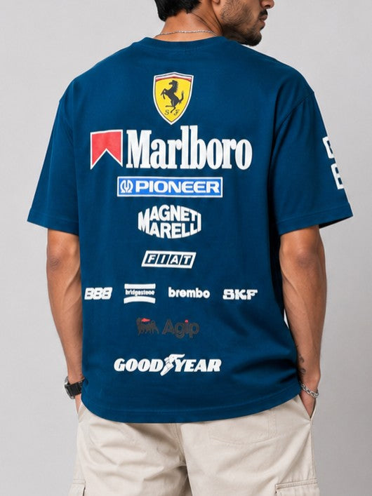 Men's Blue Racing Graphic Oversized TShirt