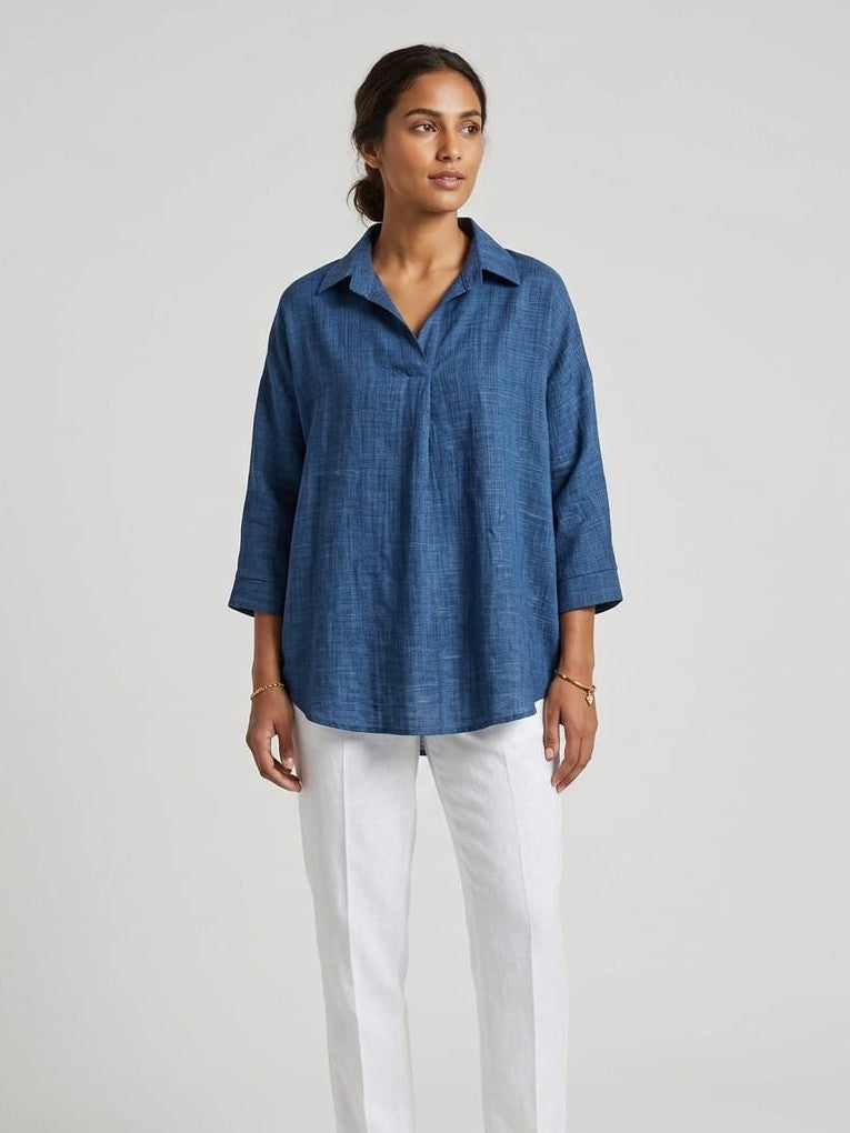 The Indigo Breeze Slub Tunic Top