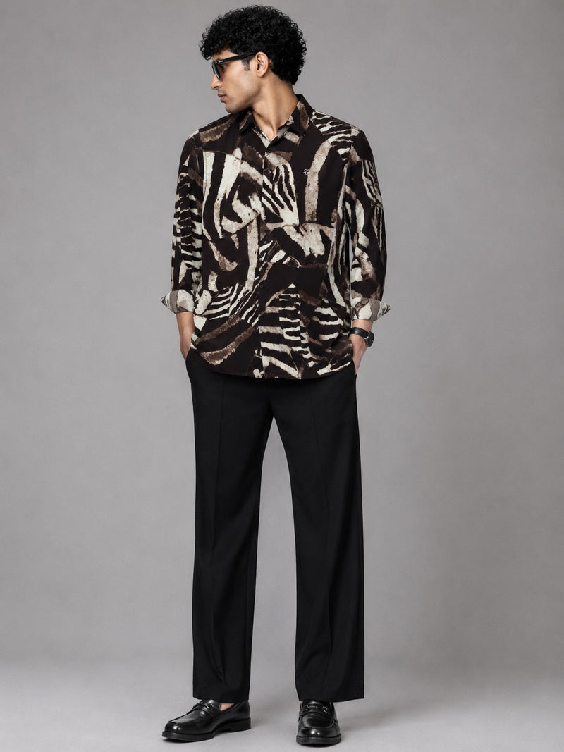 Men's Brown Abstract Print Casual Shirt