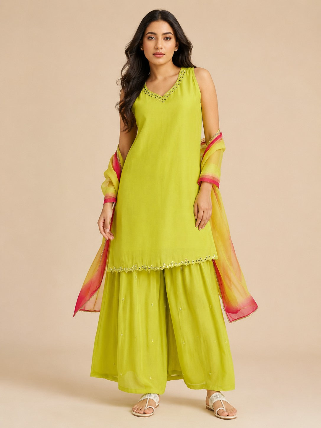 Women's Lime Green Embellished Cordset
