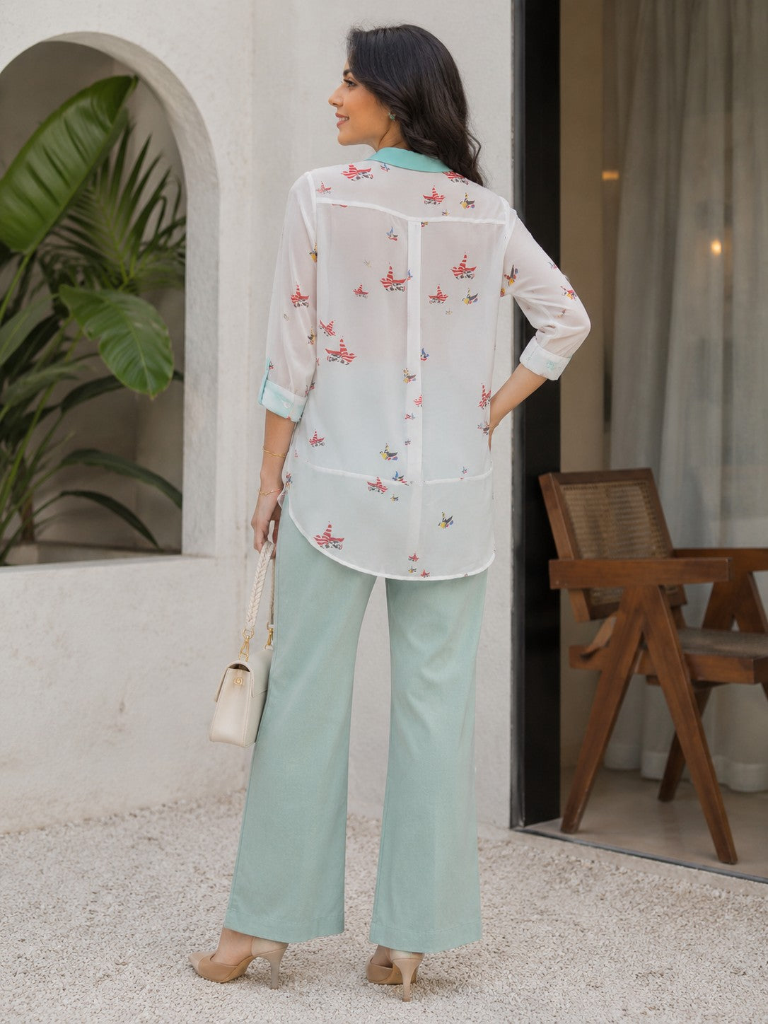 Mint Breeze Printed Sheer Women’s Shirt