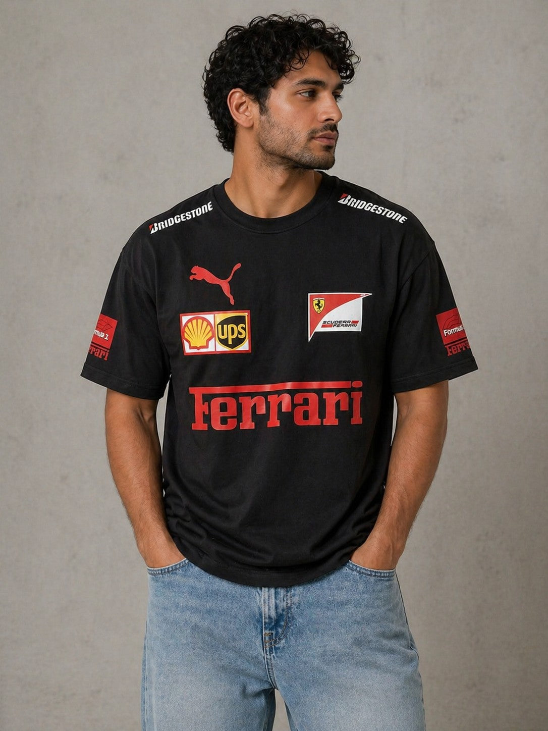 Ferrari Inspired Black Oversized Drop Shoulder T-Shirt