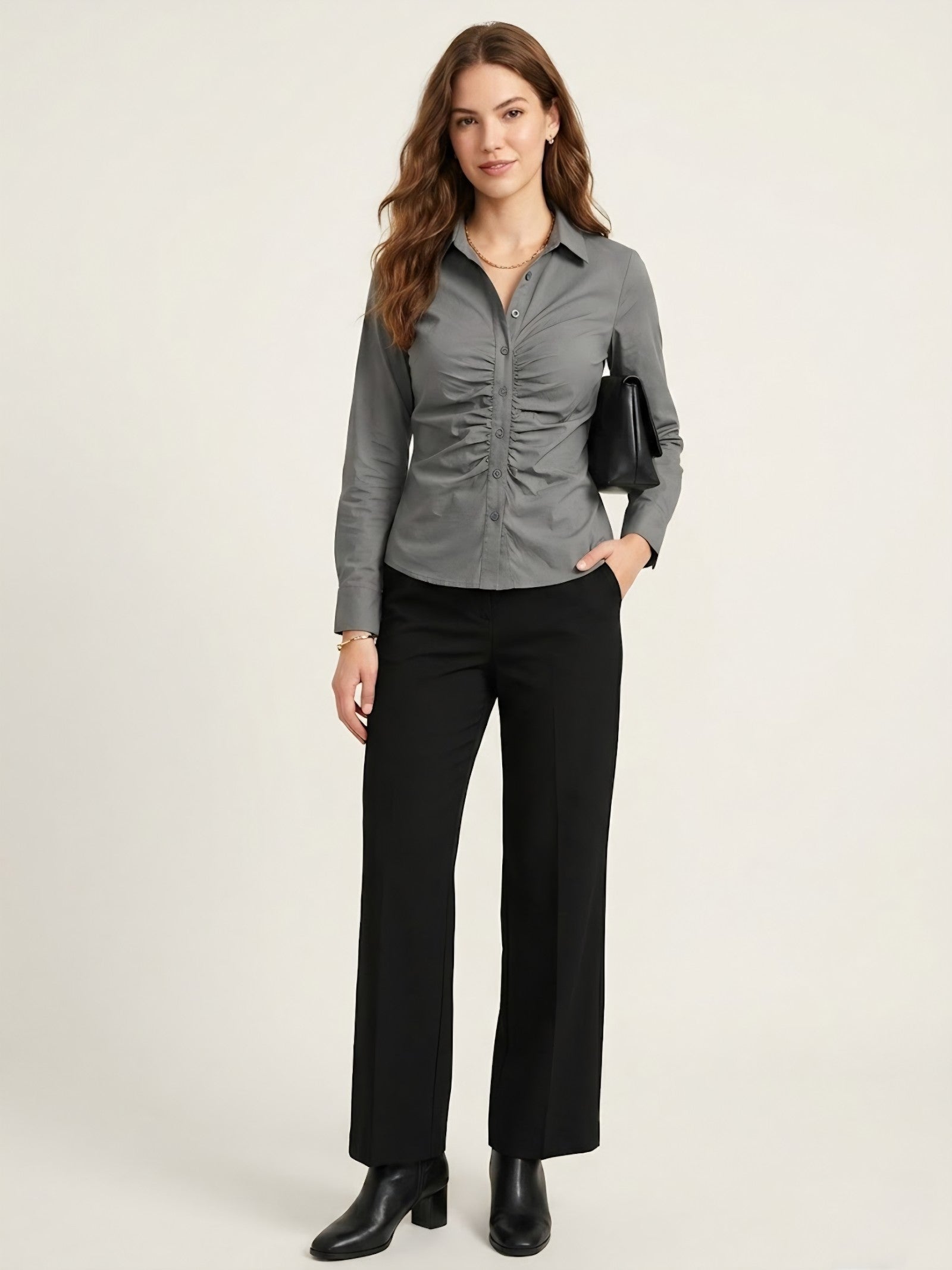 Grey Ruched Front Shirt Top