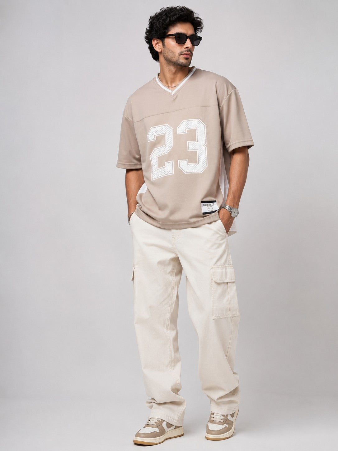 Men's Beige Varsity 23 Oversized TShirt