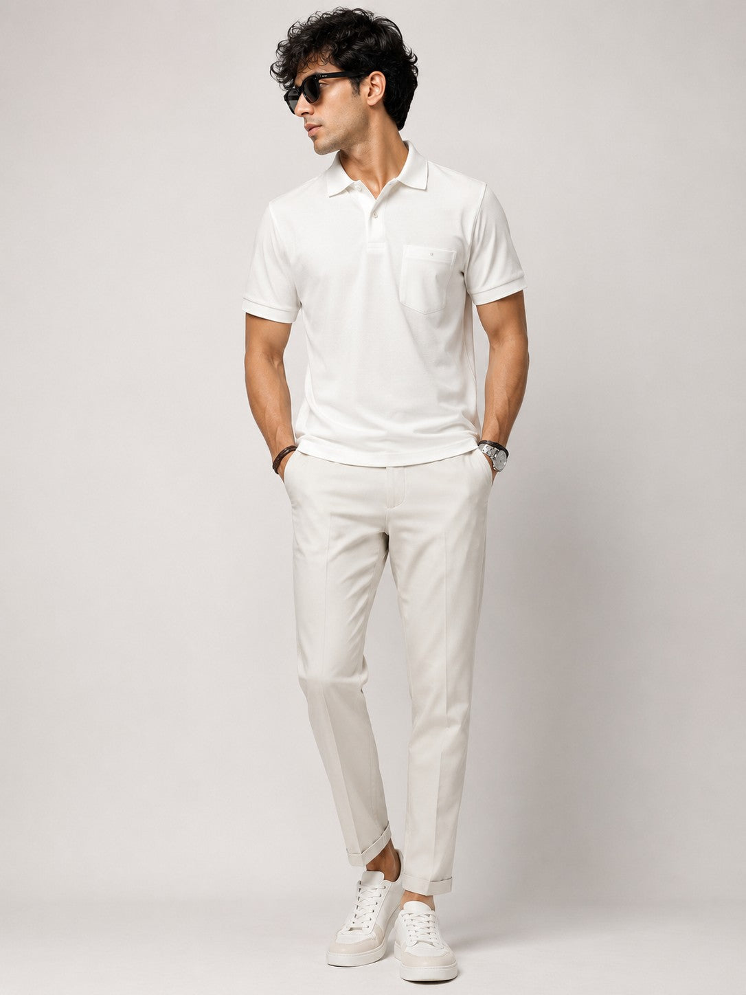 Men's White Lycra Solid Polo T-Shirt