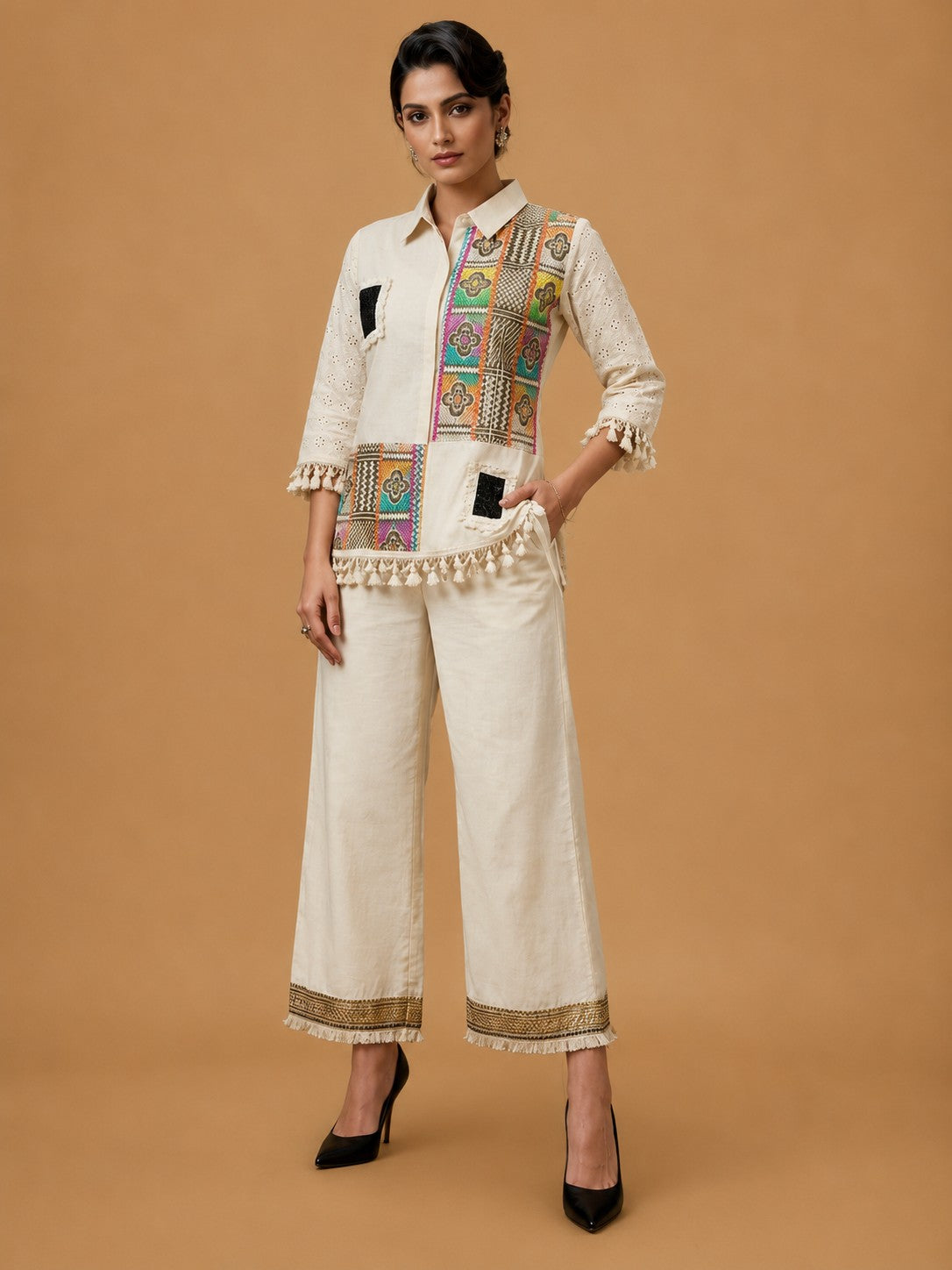 Women's Cream Printed Cordset