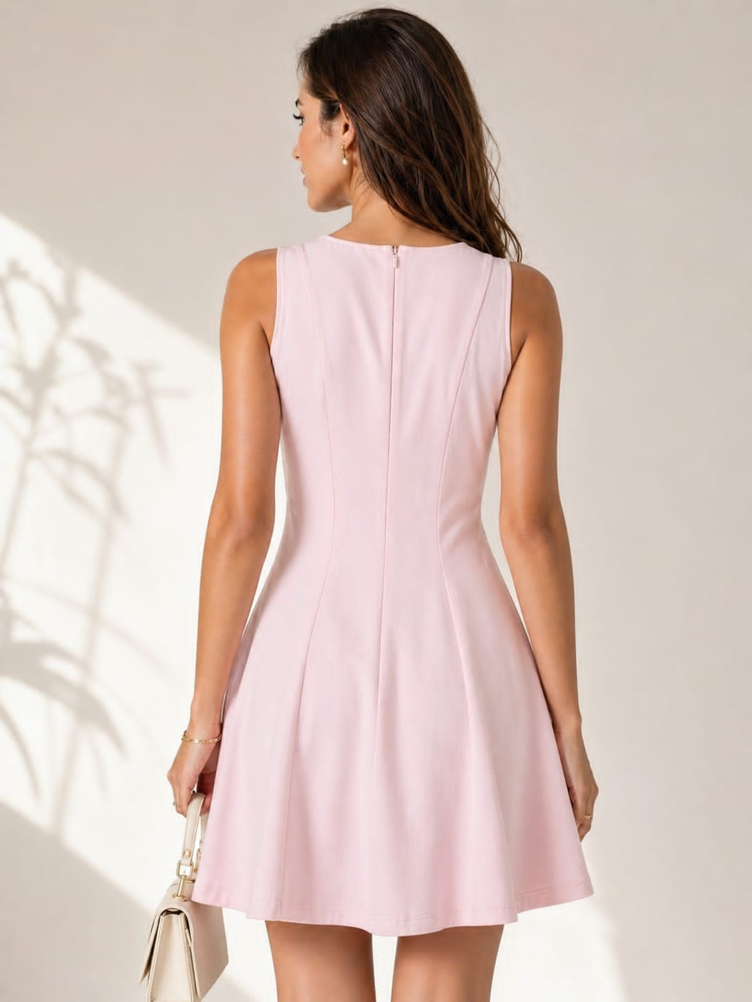 Blush Pink Sleeveless Skater Dress One Piece