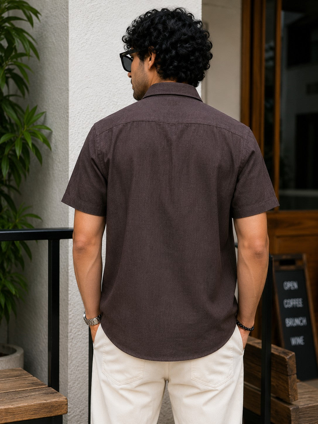 Men's Coffee Brown Casual Half Sleeve Shirt