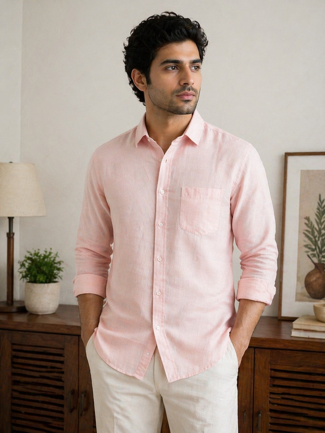 Pastel Peach Premium Linen Shirt