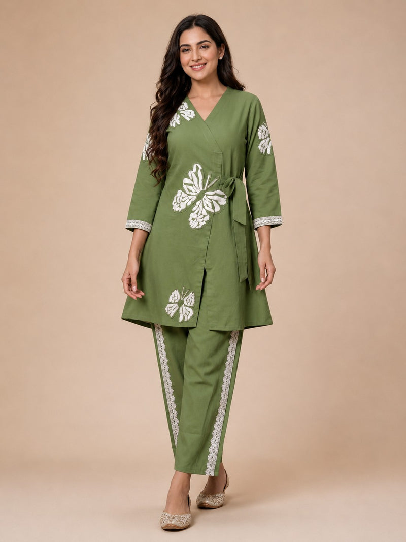 Women's Olive Green Printed Cordset