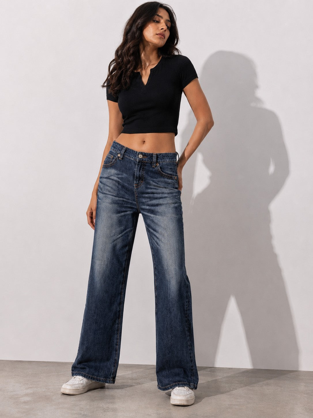 Women's Dark Wash Wide Leg Denim Jeans