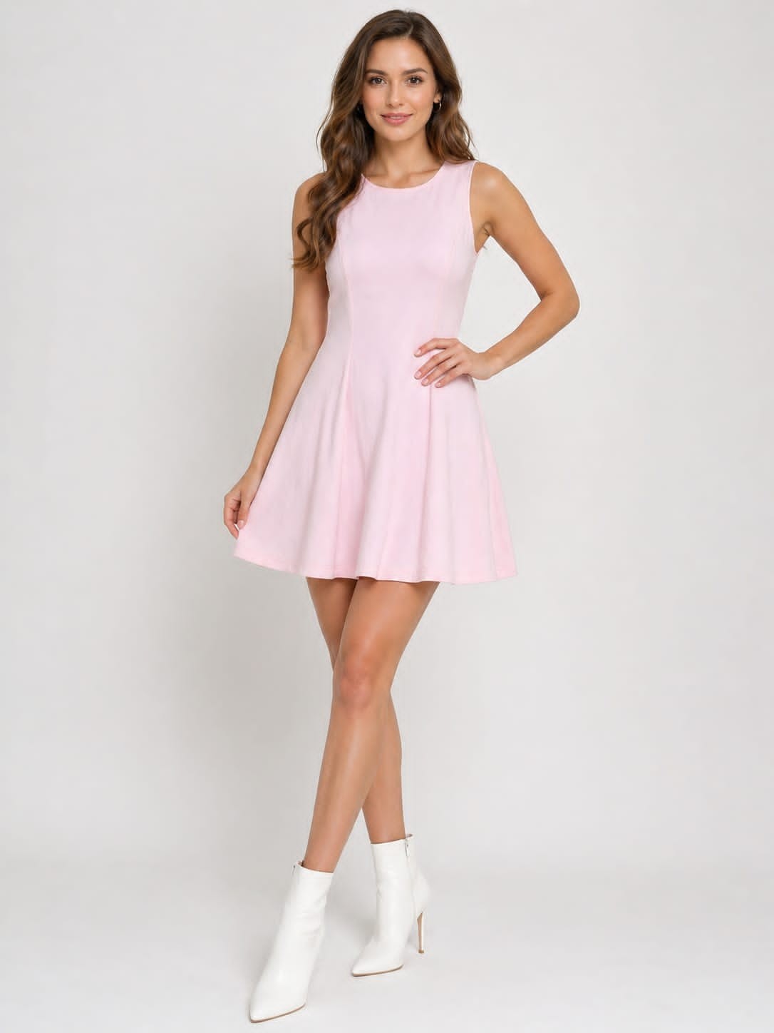 Blush Pink Sleeveless Skater Dress One Piece