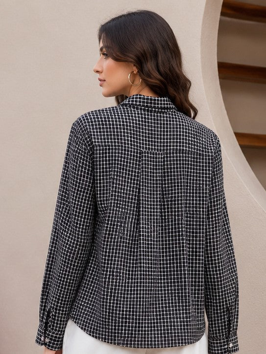 Women's Black & White Checkered Casual Shirt