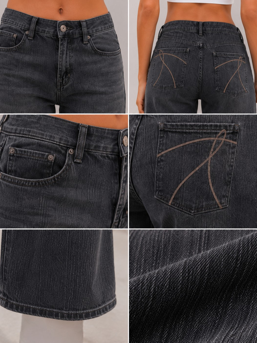 Women's Mid-Rise Straight Leg Jeans in Washed Charcoal Grey