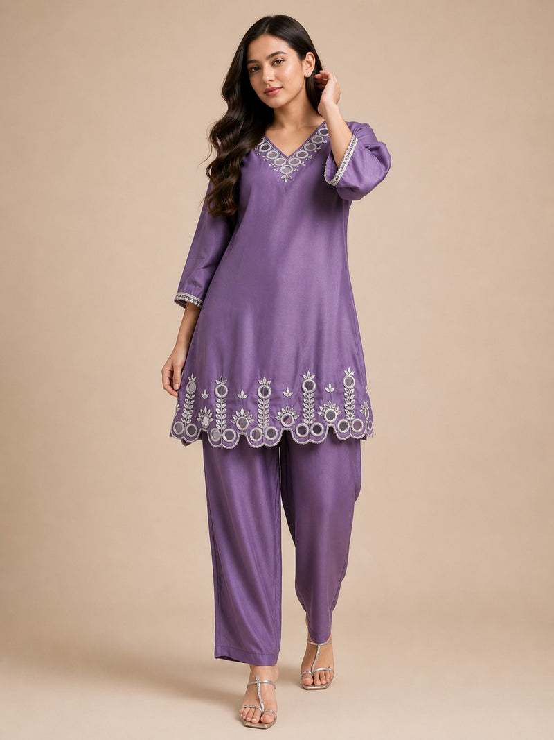 Women's Purple Embellished Cordset