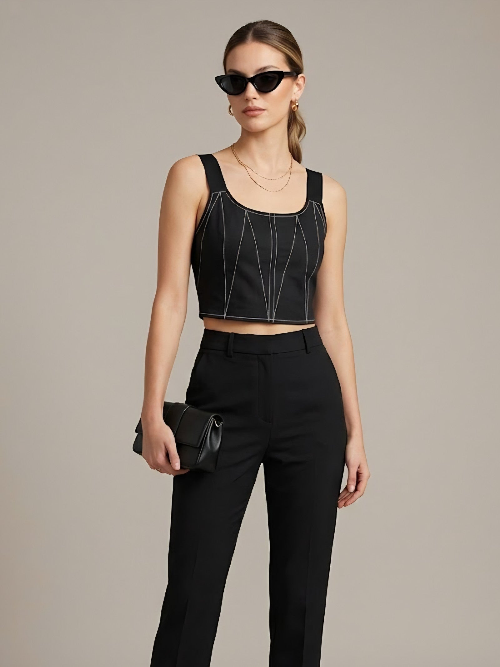 Black Contrast Stitch Corset Top