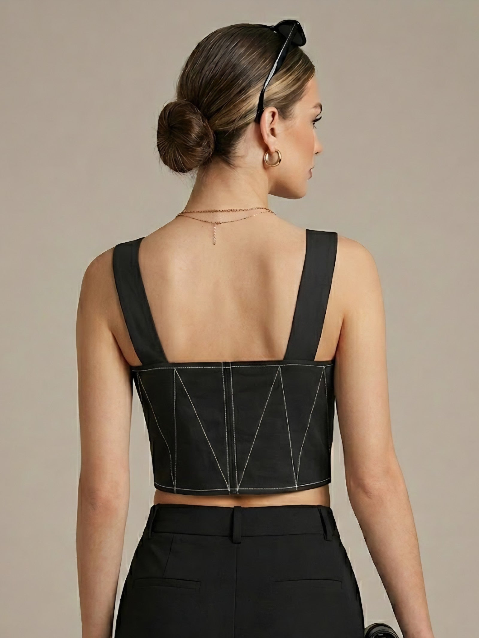 Black Contrast Stitch Corset Top