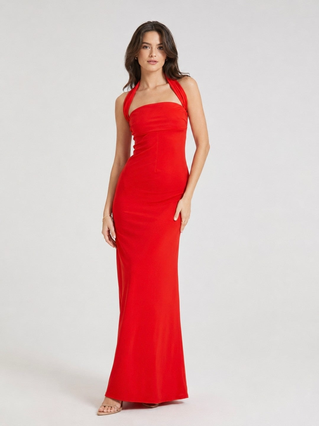 Red Halter Neck Maxi Bodycon Dress