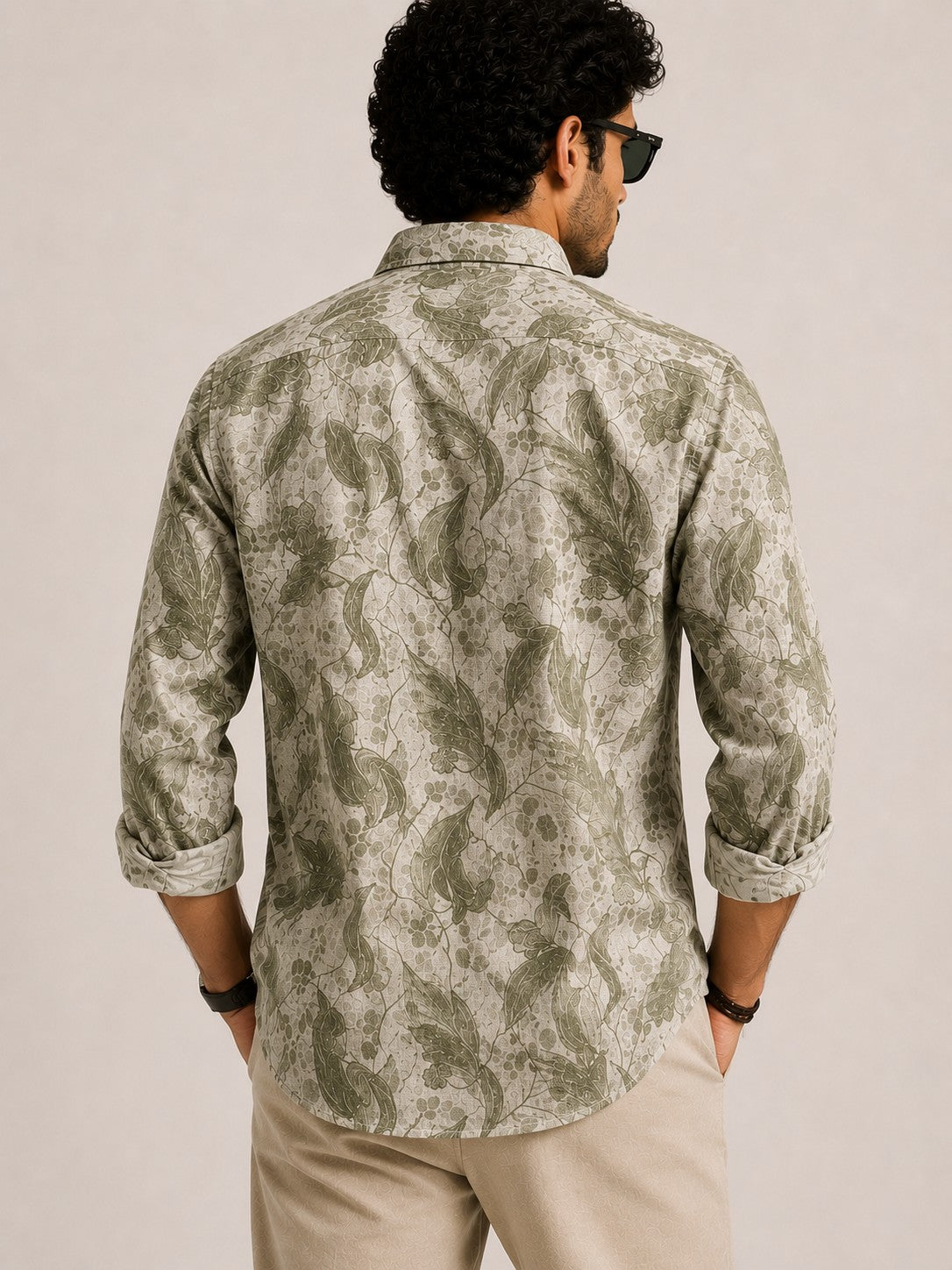 Sage Botanical Print Full-Sleeve Shirt