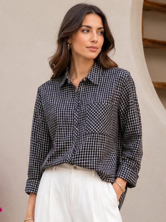 Women's Black & White Checkered Casual Shirt