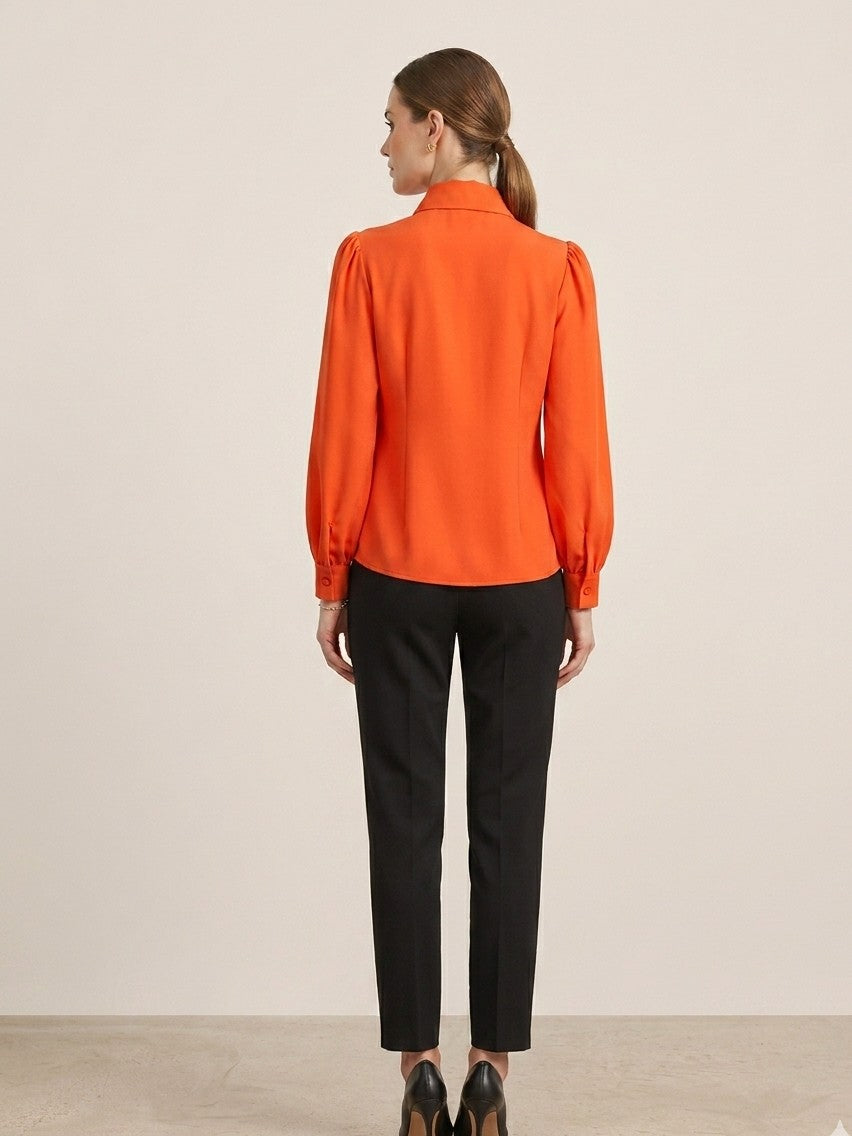 Orange Puff Sleeve Shirt Top