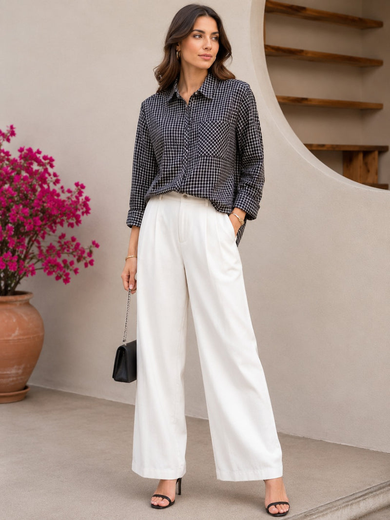 Women's Black & White Checkered Casual Shirt