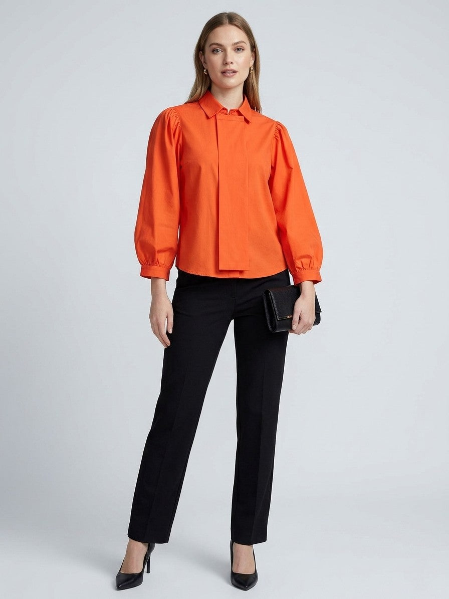 Orange Puff Sleeve Shirt Top